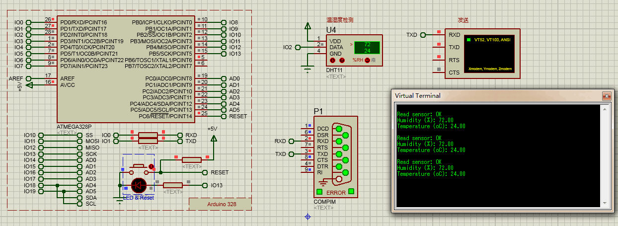 2020-03-30-Arduino-温度传感器DHT11-控制代码-proteus仿真